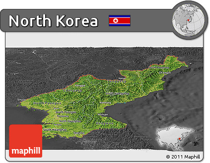 Satellite Panoramic Map of North Korea, darken, desaturated