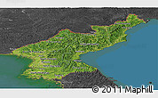 Satellite Panoramic Map of North Korea, darken, desaturated, land only