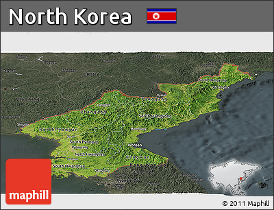 Satellite Panoramic Map of North Korea, darken, semi-desaturated