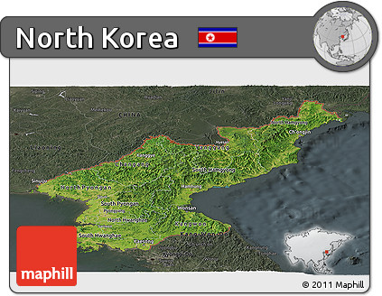 Satellite Panoramic Map of North Korea, darken, semi-desaturated