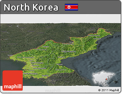 Satellite Panoramic Map of North Korea, darken, semi-desaturated