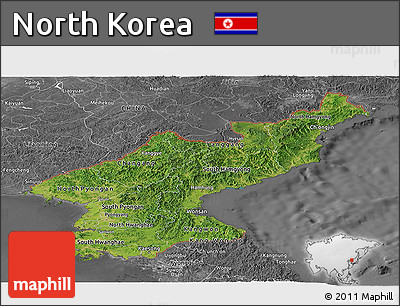 Satellite Panoramic Map of North Korea, desaturated