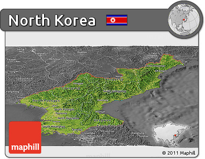Satellite Panoramic Map of North Korea, desaturated