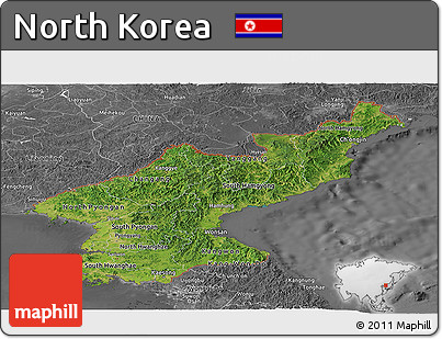Satellite Panoramic Map of North Korea, desaturated