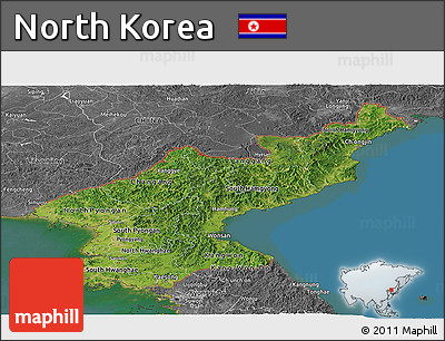 Satellite Panoramic Map of North Korea, desaturated, land only