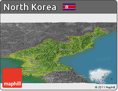 Satellite Panoramic Map of North Korea, desaturated, land only