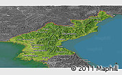 Satellite Panoramic Map of North Korea, desaturated, land only