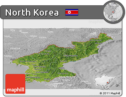 Satellite Panoramic Map of North Korea, lighten, desaturated