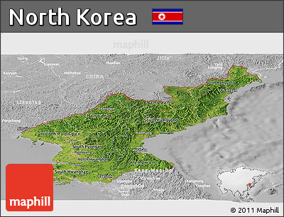 Satellite Panoramic Map of North Korea, lighten, desaturated