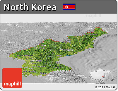 Satellite Panoramic Map of North Korea, lighten, desaturated