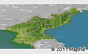 Satellite Panoramic Map of North Korea, lighten, desaturated, land only