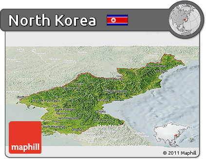 Satellite Panoramic Map of North Korea, lighten