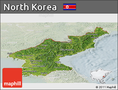 Satellite Panoramic Map of North Korea, lighten