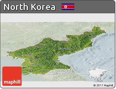 Satellite Panoramic Map of North Korea, lighten