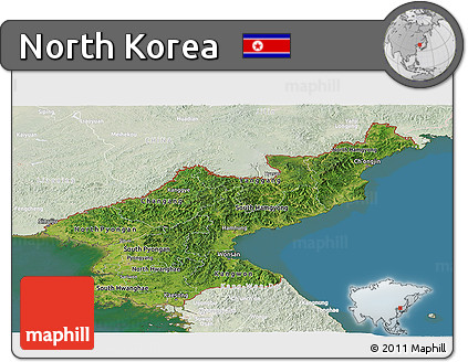 Satellite Panoramic Map of North Korea, lighten, land only