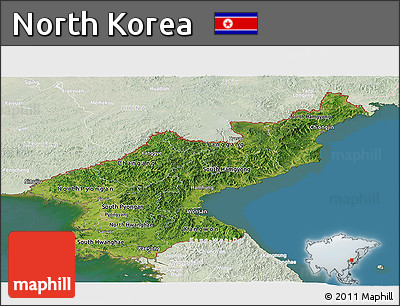 Satellite Panoramic Map of North Korea, lighten, land only