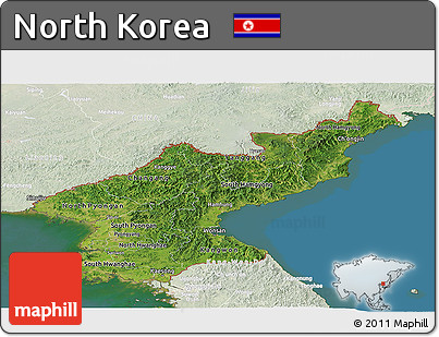 Satellite Panoramic Map of North Korea, lighten, land only