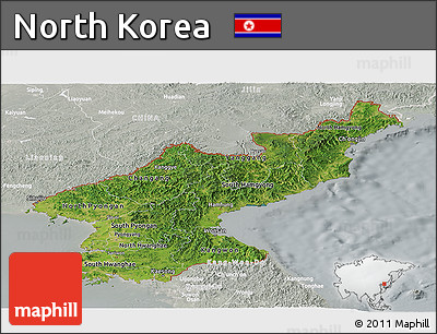 Satellite Panoramic Map of North Korea, lighten, semi-desaturated