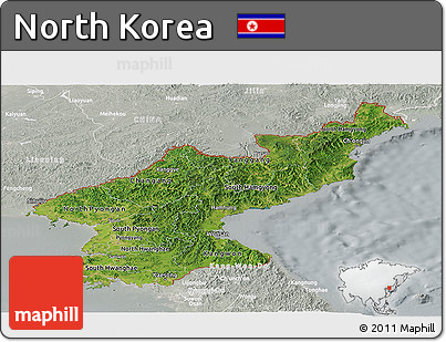 Satellite Panoramic Map of North Korea, lighten, semi-desaturated