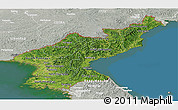 Satellite Panoramic Map of North Korea, lighten, semi-desaturated, land only
