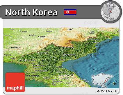 Satellite Panoramic Map of North Korea, physical outside, satellite sea