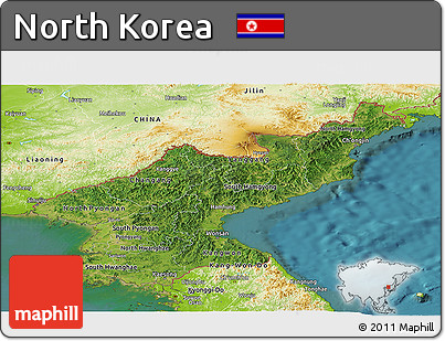 Satellite Panoramic Map of North Korea, physical outside, satellite sea