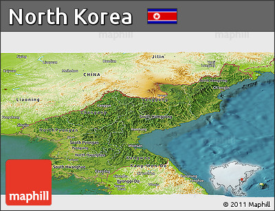 Satellite Panoramic Map of North Korea, physical outside, satellite sea