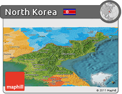 Satellite Panoramic Map of North Korea, political outside, satellite sea