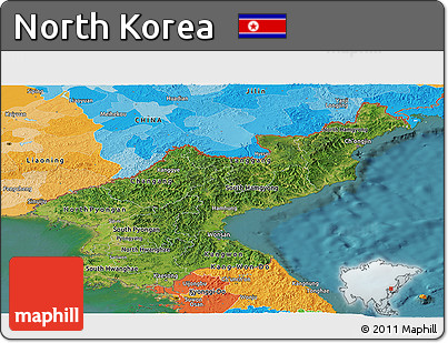 Satellite Panoramic Map of North Korea, political outside, satellite sea