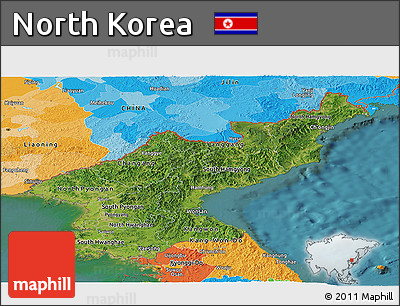 Satellite Panoramic Map of North Korea, political outside, satellite sea