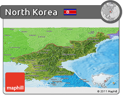 Satellite Panoramic Map of North Korea, political shades outside