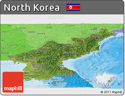Satellite Panoramic Map of North Korea, political shades outside