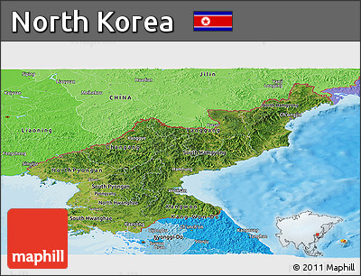 Satellite Panoramic Map of North Korea, political shades outside
