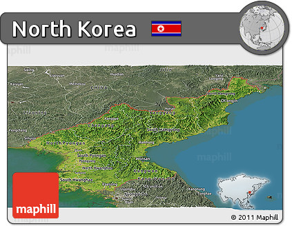 Satellite Panoramic Map of North Korea, semi-desaturated, land only