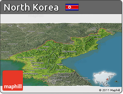 Satellite Panoramic Map of North Korea, semi-desaturated, land only