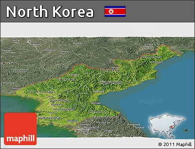 Satellite Panoramic Map of North Korea, semi-desaturated, land only