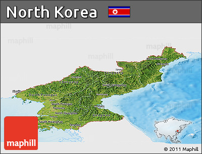 Satellite Panoramic Map of North Korea, single color outside, shaded relief sea