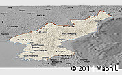 Shaded Relief Panoramic Map of North Korea, darken, desaturated