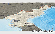 Shaded Relief Panoramic Map of North Korea, darken, land only