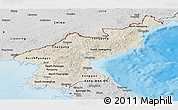 Shaded Relief Panoramic Map of North Korea, desaturated, land only