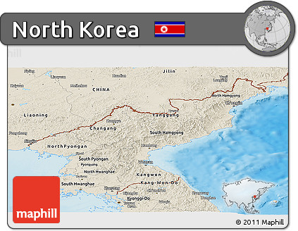 Shaded Relief Panoramic Map of North Korea