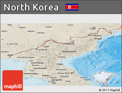Shaded Relief Panoramic Map of North Korea