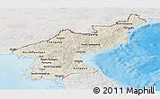 Shaded Relief Panoramic Map of North Korea, lighten, semi-desaturated, land only