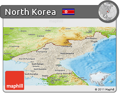 Shaded Relief Panoramic Map of North Korea, physical outside