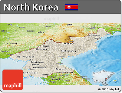 Shaded Relief Panoramic Map of North Korea, physical outside