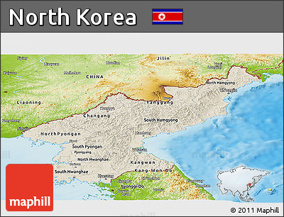 Shaded Relief Panoramic Map of North Korea, physical outside