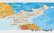 Shaded Relief Panoramic Map of North Korea, political outside, shaded relief sea