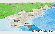 Shaded Relief Panoramic Map of North Korea, political shades outside, shaded relief sea