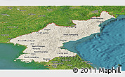 Shaded Relief Panoramic Map of North Korea, satellite outside