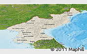 Shaded Relief Panoramic Map of North Korea, satellite outside, shaded relief sea